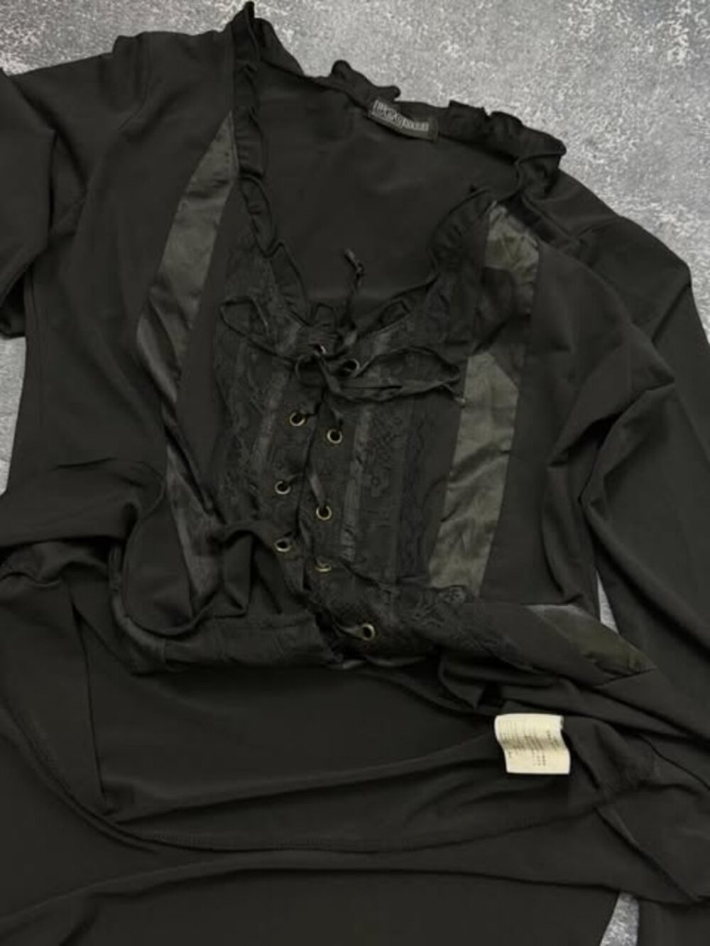 Whimsigoth Black Lace-Up Bell-Sleeve Blouse - Picture 2 of 3